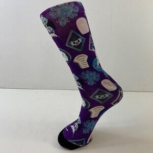 Mens Crew Socks Set 1 Halloween Gravestones Ghosts Chandeliers Purple Cream Blue